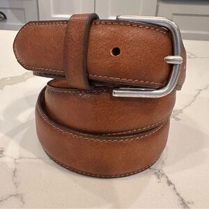 Unbranded Brown Leather Dress Belt Mens 32” Matte Silver Buckle Classic Career